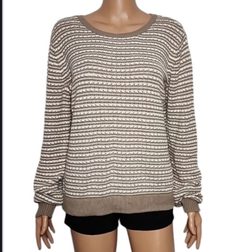 Eva Mendes New York Company Women's Crochet knit Brown And White Sweater Size M